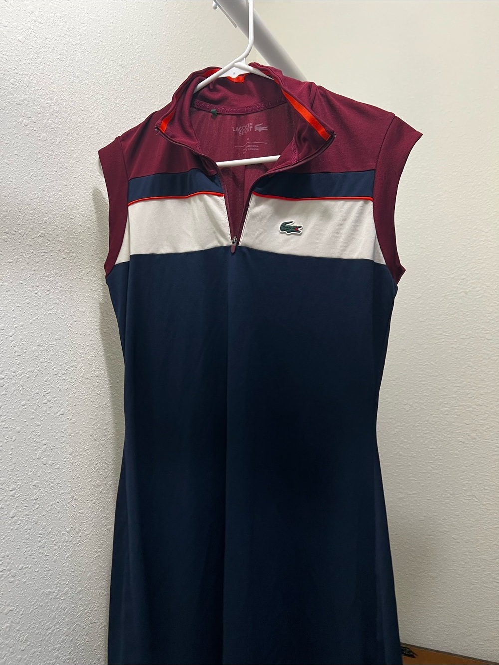 Lacoste Navy, Burgundy & White Sleeveless Zip-Front Polo Tank